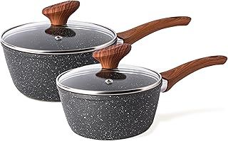 Induction Saucepan Set with Lid – Non Stick Saucepan for Induction – 2pcs Marble Sauce Pan – 16cm, 18cm Saucepot Set – by Nuovva