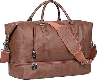 Overnight Travel Duffel Bag, Canvas Leather Oversized Weekender Bag Large Carry On Bag Travel Bag for Men or Women, [U] Brown, Fashion