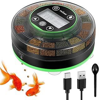 Petbank Automatic Fish Feeder for Aquarium - Auto Food Dispenser with Timer - Rechargeable Timer Feeder with USB Cable & LCD Display - Auto Fish Feeder with Moisture-Proof Design of Fish Food