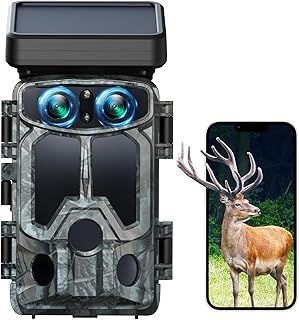 VOOPEAK Solar Powered WiFi Wildlife Camera, 4K 30FPS 60MP Trail Camera with Starlight Night Vision Dual Lens Activated IP66 Waterproof,0.1S Trigger Built-in Lithium Battery Rechargeable for Monitoring