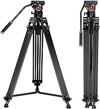 K&F Concept 72" Video Tripod, Heavy Duty Aluminum Tripod with 360 Degree Fluid Head & Quick Release Plate for Canon Nikon Sony DSLR Camera Camcorder, Max Loading Capacity 8KG/17.6LBS VA18+ VH081