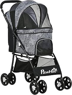 PawHut Dog Pram Dog Stroller Pet Pushchair with Universal Wheels, Brake for Small Breeds - Grey