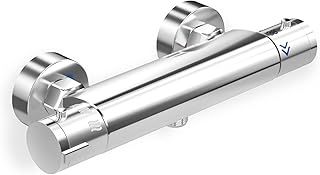 Thermostatic Shower Mixer Bar Single Lever Exposed Bath Shower Mixer Valve Anti Scald Tap, Hot Cold Water Mixer Constant Temperature Control for Bathroom - Chrome