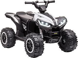HOMCOM 12V Electric Quad Bike for Kids Ride On Car All Terrain Vehicle Toy, with Forward Reverse Functions, LED Headlights, Music, for Ages 3-5 Years - White