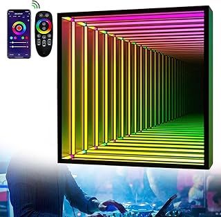 Eastnmythet Remote Control Mirror Tunnel Light, LED Night Light 3D Mirror Light, Sensory Infinity Light Square for Home, Living Room, Bedroom, Party, Bar,12"/30cm