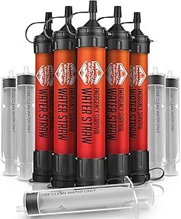 5 High Capacity Emergency Survival Water Straws - Personal Water Filter for Camping, Hiking, Travel, Biking, Survival, Emergency preparedness, Lightweight, Reusable and with no Expiration Date. (5)