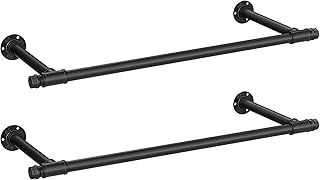 SONGMICS Wall-Mounted Clothes Rail Set of 2, Wall Hanging Rail for Clothes, Industrial, Space-Saving, 30 x 84 x 7 cm, 60 kg Load Capacity, Easy Assembly, Steel, Black HSR140B02