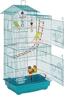 Yaheetech 99cm Roof Top Parrot Cage Large Bird Cage Metal Budgie Cage for Canary/Cockatiel/Parakeet Black