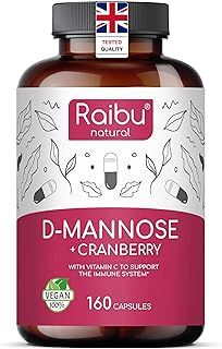 D Mannose 2100 mg Complex - 160 Capsules with High Strength D- Mannose with Cranberry & Vitamin C for Urinary Tract & Bladder Health - Raibu