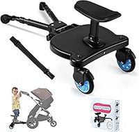 Buggy Board, Universal Buggy Board with Seat, Compatible for 99% of Strollers, Kiddy Board for Children 2-6 Aged, Practical Pushchair Accessory with Hanging Strap (Blue)