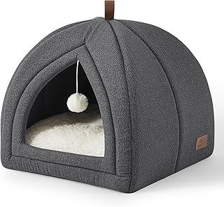 Bedsure Cat Cave Bed Igloo - Cat Tent Bed House with Removable Washable Cushion Pillow Foldable Portable Pet Bed,Dark Grey, 40x40x40cm