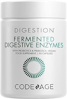 Fermented Digestive Enzymes Supplement - Probiotics, Prebiotics, Vitamins - Stomach & Food Enzyme - Amylase, Lipase, Lactase - Plant Based, Vegan, Non-GMO - 3 Months Supply - 90 Capsules