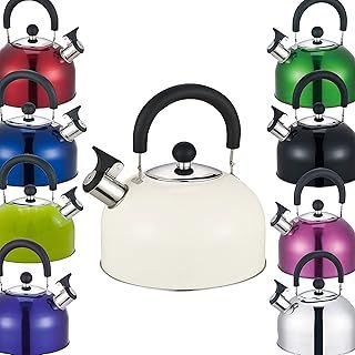 Premium Stainless Steel Whistling Kettle | 10 Colors | Stove top | Non-Drip Pouring Spout | Cool Touch Handle | Whistling Spout | 2.5L Capacity (Cream)