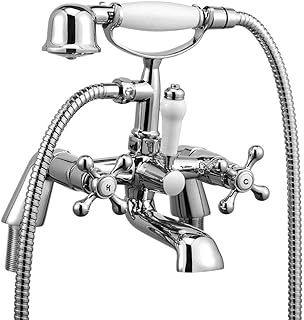 Wasserrhythm Bath Mixer Taps with Shower Attachment Victorian Traditional Telephone Bathroom Bathtub Filler Tap Deck Mounted Cross Dual Handle Handhled Shower