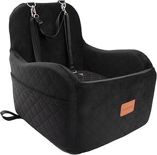 Lealchum Dog Booster Car Seat for Small/Medium Pets,Puppy Portable Car Seat with Elevated Cushion,Fully Detachable and Washable Pet Car Seat with 2 Storage Pockets,Easy to Install(Black, Medium)