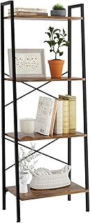Oak & Tea Ladder Shelf, Ladder Bookcase, 4-Tier Bookshelf, 150 x 32 x 56 cm, Steel Frame, Industrial Style, for Home Office Study Living Room Bedroom