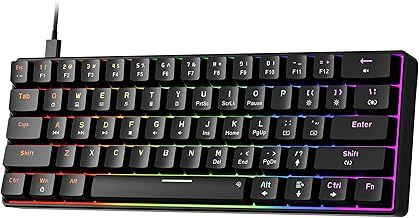 NEWMEN GM611 Gaming Keyboard,60% Percent Mechanical Keyboard 61 Keys LED Backlit Anti-Ghosting Black Keycaps Wired Gaming Keyboard Qwerty for PC, Windows, Gamer, Office, Typists（Red Switches）