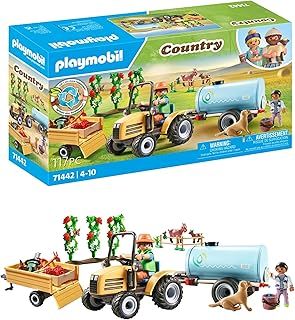 Playmobil 71442 Country: Tractor with Trailer and Water Tank, fresh harvest on the farm, learning about the environment, fun imaginative role-play, sustainable play sets suitable for children ages 4+