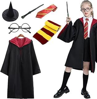 Kids Robe Costume, Fancy Dress with Robe Hat Scarf Wand Glasses and Tie, Dress Up for Carnival Halloween