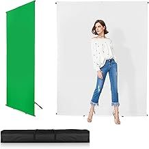 Versatile Backdrop Stand, 5x6.5ft Wrinkle-Resistant Collapsible Background Chromakey White & Green Screen for Photo Studio Video Shooting, Portrait Headshot Photography (2x1.5m 5x6.5ft)