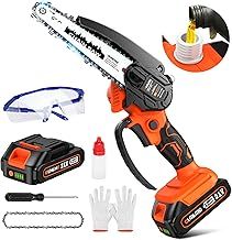 Olmlmo Mini Chainsaw Cordless 6 Inch, Electric Chain Saw with 2.0Ah Battery, Hand Held Protable Mini Saw for Tree Wood Branch Cutting, Battery Pruning Saw for Garden Household