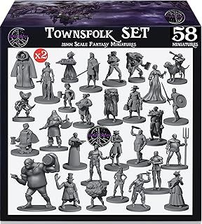 Wildspire 58 Fantasy Miniatures Set Townsfolk Characters for DND Miniatures Bulk 28mm Dungeons and Dragons Miniatures | for DND Minis and D&D Miniatures I Character Sheets & Quests