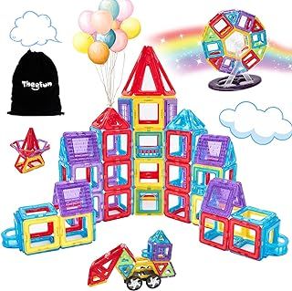 Magnetic Building Blocks, Theefun 100Pcs Magnetic Tiles Shape Toys for 3 4 5 6 7 Year Old Boys Girls, Magnet Clear 3D Building Blocks Set Learning Educational Toy Birthday Gifts for Kids