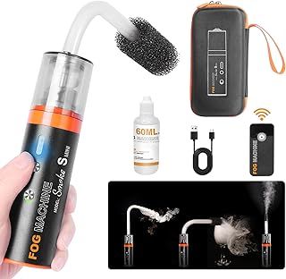 Fog Machine, Portable Mini Smoke Machine with 60ml Fluid, Wireless Remote Control, Dry Ice Effect, Battery Powered, Handheld Fogger for Photography, Halloween, Indoor Small Parties, Wedding