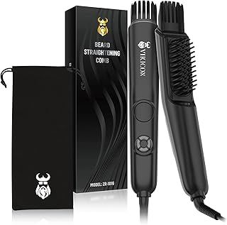 VIKICON Beard Straighteners Brush for Men, 3-in-1 Professional Hot Beard Combs with Volumizer, 4 Straightening Heat Settings, Portable Ionic Hair/Beard Styling Tool for Home/Travel, Anti-Scald Design