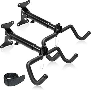 CUCESH 2PCS Bike Wall Mounts Cycling Rack Hanger Space-Saving Bicycle Storage Rack for Indoor Garage Wall Holder Hook for Road Mountain Hybrid Bikes (Black + Silver)
