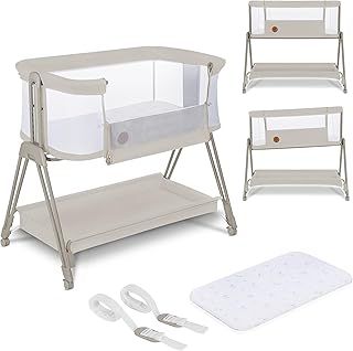 lionelo Luna 2in1 Bedside Crib for babies from Birth to 9kg with Adjustable Height & Incline 4 Lockable Wheels Portable Baby Co-Sleeper Breathable Mesh Washable Mattress & Cover Basket