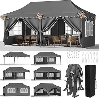 3mx6m Pop Up Gazebo,Waterproof Folding Tent with 6 Removable Sidewalls,6 Sandbags & Storage Bag,UPF50+ Marquee Canopy Outdoor Pavilion,Event Shelter for Garden Party Wedding Market (Black)