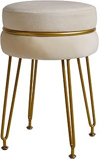 IBUYKE Modern Velvet Round Footstool, Vanity Chair for Makeup Room, Vanity Stool Foot Rest with Gold Legs, Modern Accent Stools for Bedroom, Living Room, Entryway, Offices, Creamy-White L/G-40M