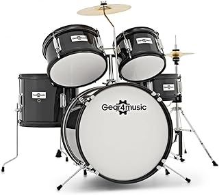 Junior 5 Piece Drum Kit for Kids Age 5-10 by Gear4music Black