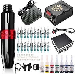 Stigma Tattoo Machine Kit Professional Rotary Pen with 20Pcs Cartridges Needles Digital Display Power Supply Tattoo Kit with Aluminum Alloy Box for Beginners and Tattoo Artists EM122KIT02BP142-1