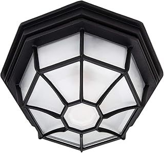 Traditional Hexagonal Matt Black Flush Ceiling Porch Light Fitting with Frosted Glass | 1 x 60w E27 by Happy Homewares