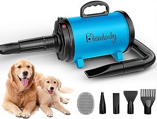 Blanlody Dog Hair Dryer Blaster 3200W/4.5HP Pet Grooming Hair Dryer Low Noise Temperature Heater with 5 Different Nozzles and Pet Grooming Brush
