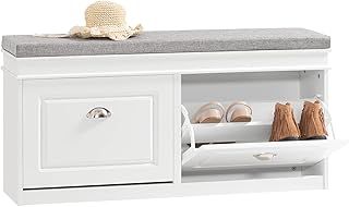 SoBuy Hallway Shoe Bench Shoe Rack Shoe Cabinet with Seat Cushion and 2 Flip-drawers White W104 x D24 x H51cm FSR64-W
