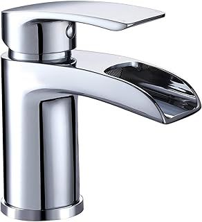 Hapilife Basin Taps Waterfall Mixers Bathroom Sink Mixer Tap Semi-Open with UK Hoses Chrome Brass