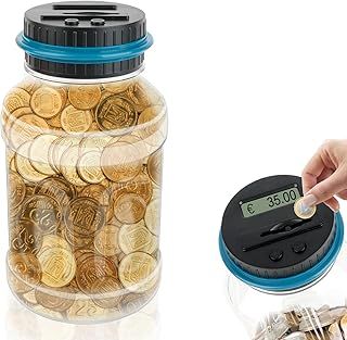 Digital Money Box with Counter 1.8 L, Coin Counter Large with LCD Display, Euro Money Saving Electronic Piggy Bank
