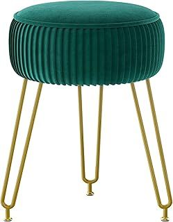IBUYKE Velvet Round Footrest, Makeup Vanity Stool Side Table, Velvet Dressing Table Seat, Pouf Couch Stool, Golden Steel Legs, Green L/G-30L