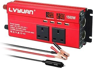 Power Inverter 12V to 240V AC Car Converter 1500W Peak 4 USB 2 AC Sockets Dual Car cigarette lighter socket With 2 LED