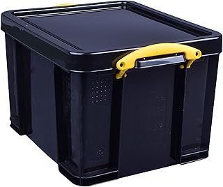 Really Useful Box Plastic Storage 35 Litre Solid Black with Yellow Handles