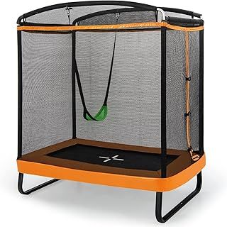 COSTWAY 6FT Kids Trampoline, 2 in 1 Toddler Trampolines with Swing and Enclosure Safety Net, Rectangle Trampoline for Outdoor