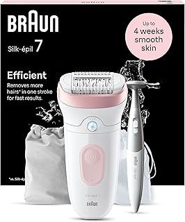 Braun Silk-épil 7 Epilator with Wide Head for Easy Hair Removal, Braun Epilator for Women, Wet & Dry, Lasting Smooth Skin, Bikini Trimmer Women, 7-210, White/Flamingo