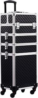 Joligrace 4-in-1 Tall Vanity Case for Women Makeup Box Make Up Beauty Trolley on Wheels Professional Large Makeup Case Organiser Rolling Box Nail Technician case with Locks (Black)