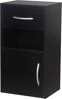 URBNLIVING 1 Door 1 Drawer Wooden Bedroom Bedside Cabinet Shelf Nightstand Side Table Unit (Black)