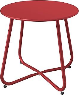 Grand patio Outdoor Side Table Small Table Round End Table Garden Table Lightweight Snack Table for Outdoor Garden Hallway Bedroom Living Room Terrace Balcony -Red