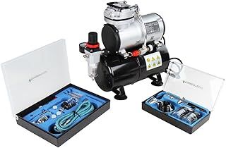 Timbertech Airbrush Kit with Compressor ABPST06 with Powerful 1/6 HP Airbrush Compressor with Tank and 2 Airbrush Gun Kits for Airbrush Painting Makeup Nail and Tattoo studios Hobby and so on
