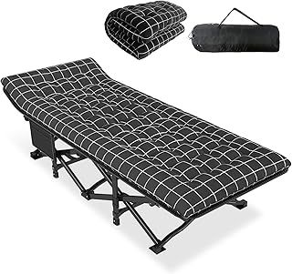 Camp Beds for Adults with Cushion, Comfortable Travel Camping Cot for Sleeping, Portable Tent cot with Carry Bag Supports 450 lbs (Black)